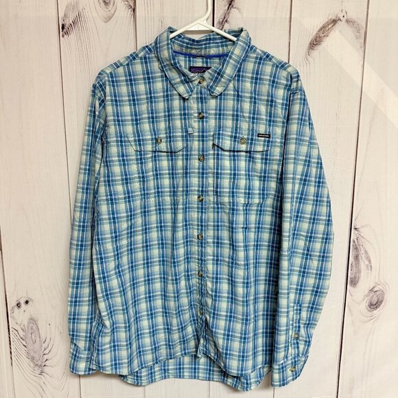 Patagonia Tops - Patagonia W's Sun Stretch Shirt Extra Large Thermal Blue Plaid UPF 30+ EUC
